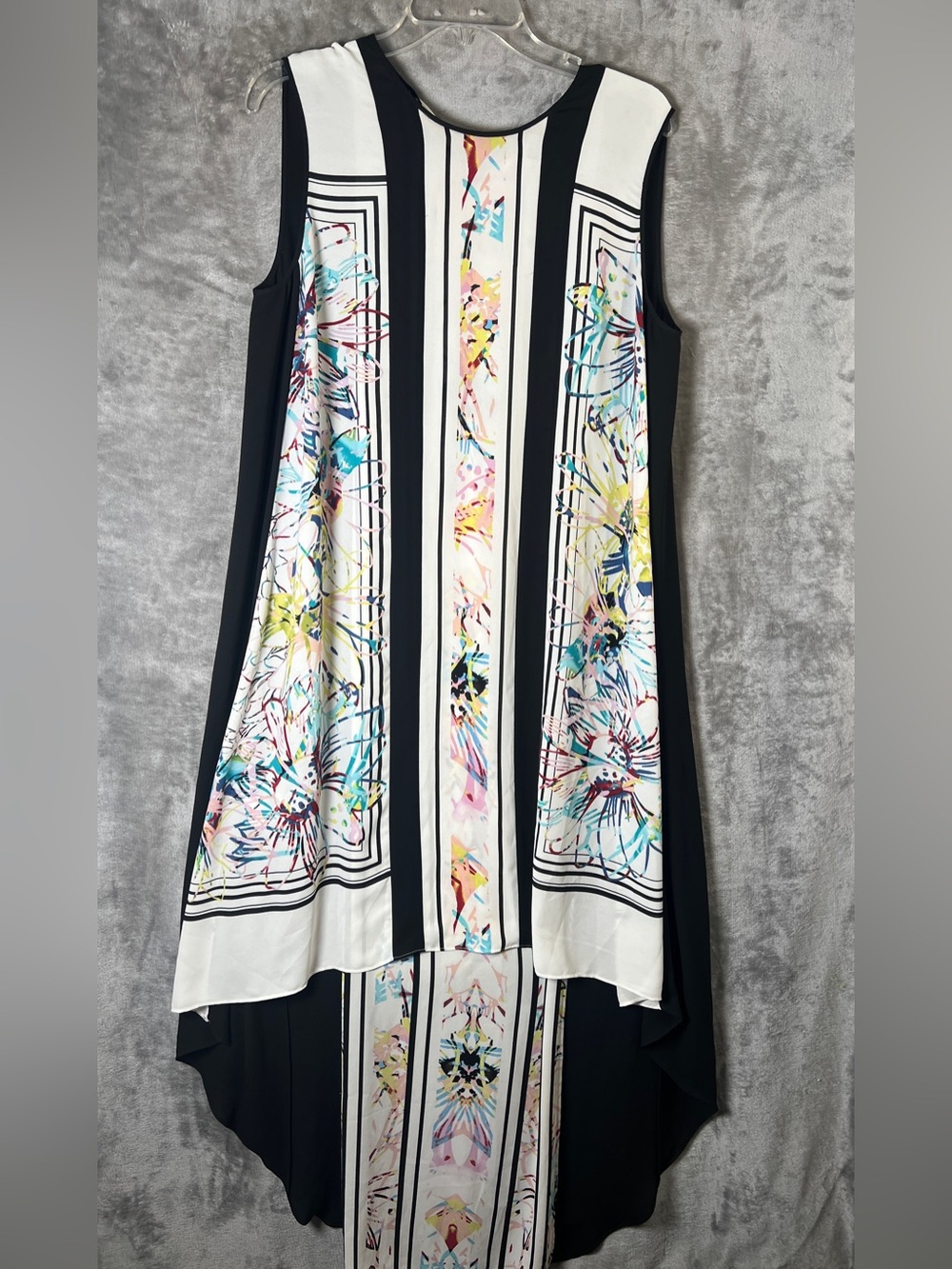 BCBGMaxAzria Black & White High-Low Dress with Multicolor Floral Panels